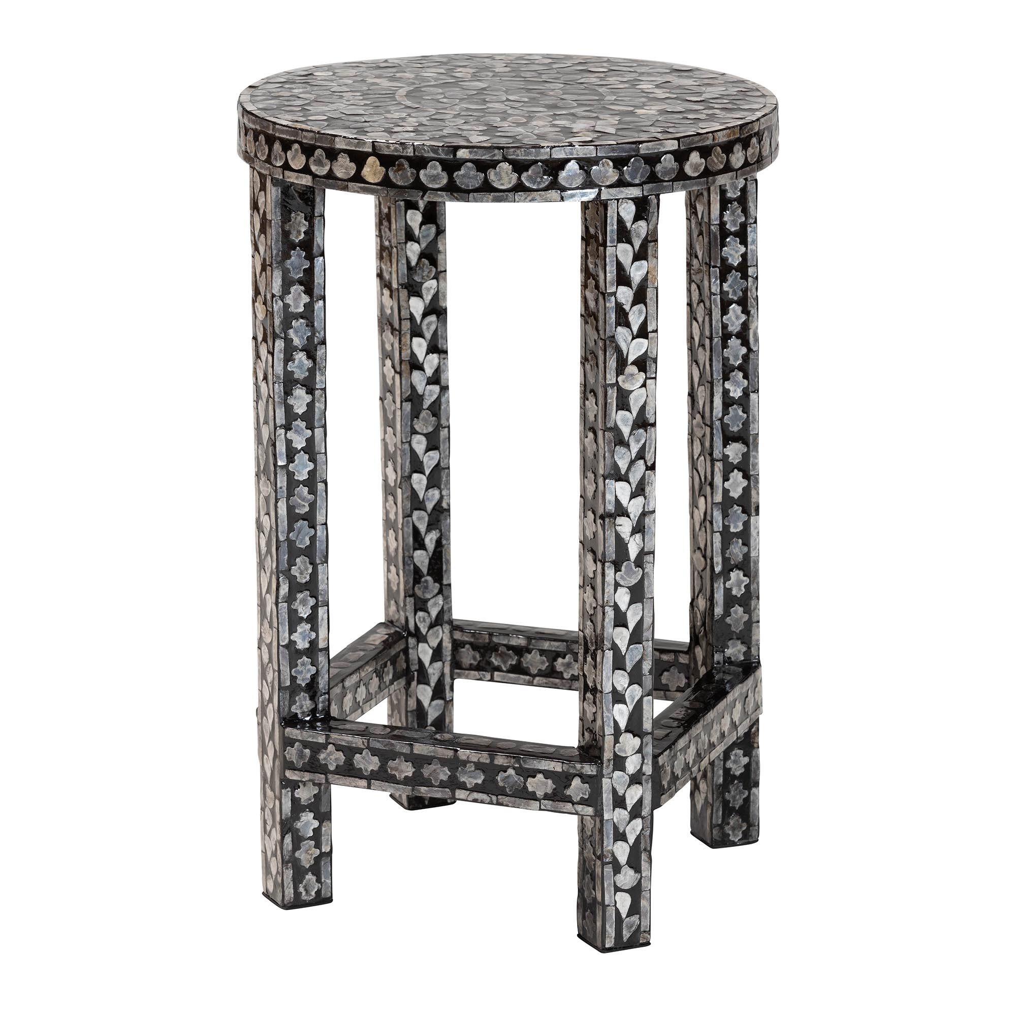 bali & pari Elara Coastal Black and White Mother of Pearl Capiz Shell End Table